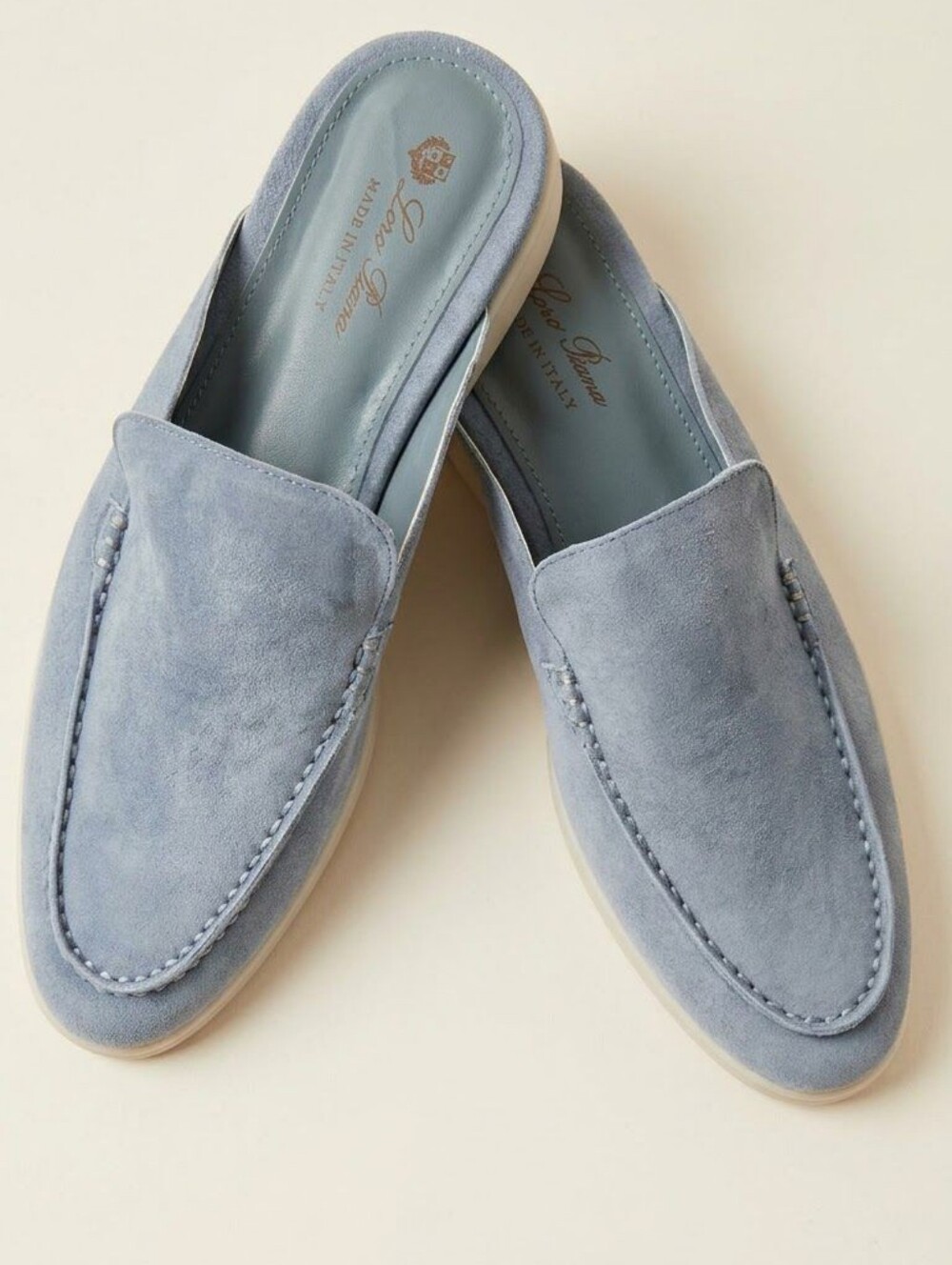 Loro Piana Slate Blue Suede Backless Loafers